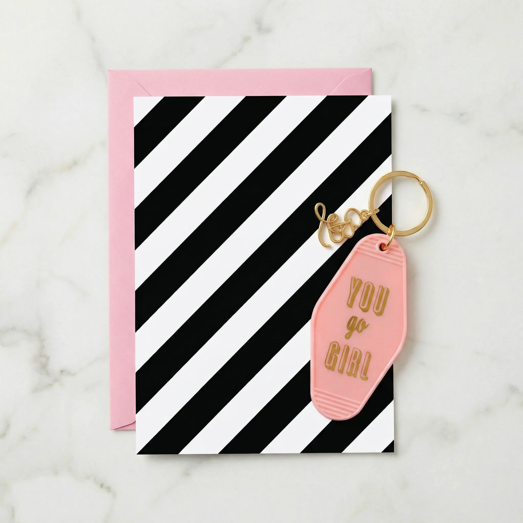 You Go Girl Motel Style Keychain with Greeting Card | Gift for Her