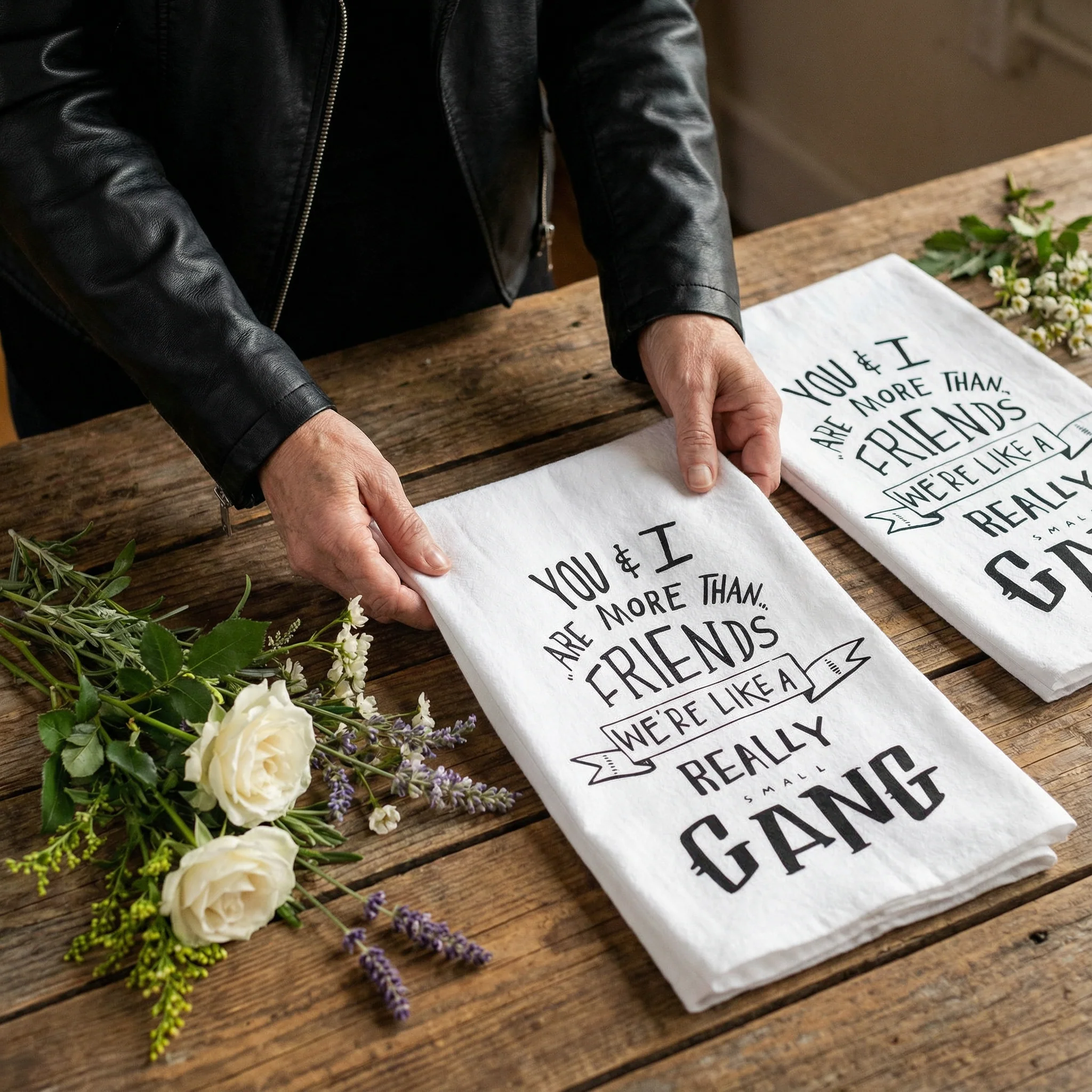 Set of 2 You & I Are More Than Friends, We're Like a Really Small Gang Funny Snarky Dish Cloth Towel | Funny Tea Towel - Image 7