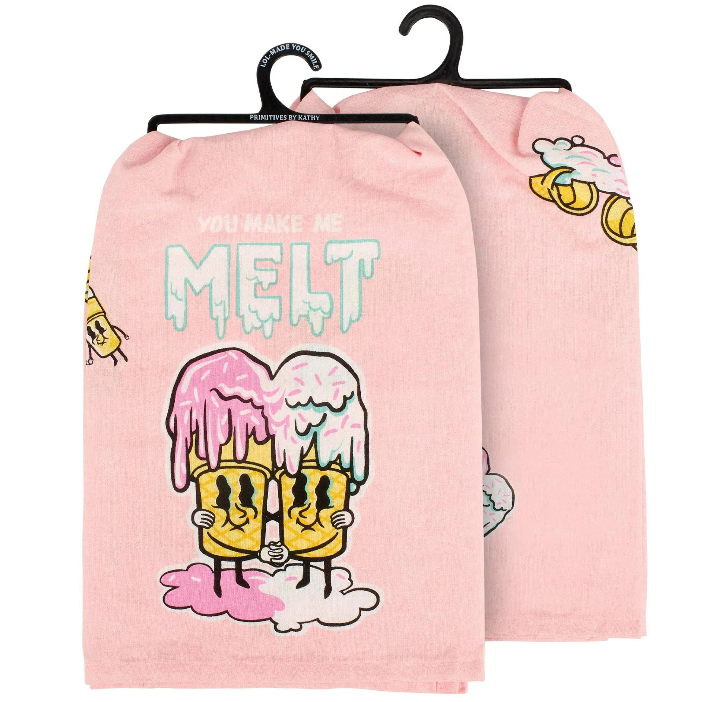 You Make Me Melt Kitchen Towel | Pink Ice Cream Cotton Dish Towel | 28” x 28” - Image 4