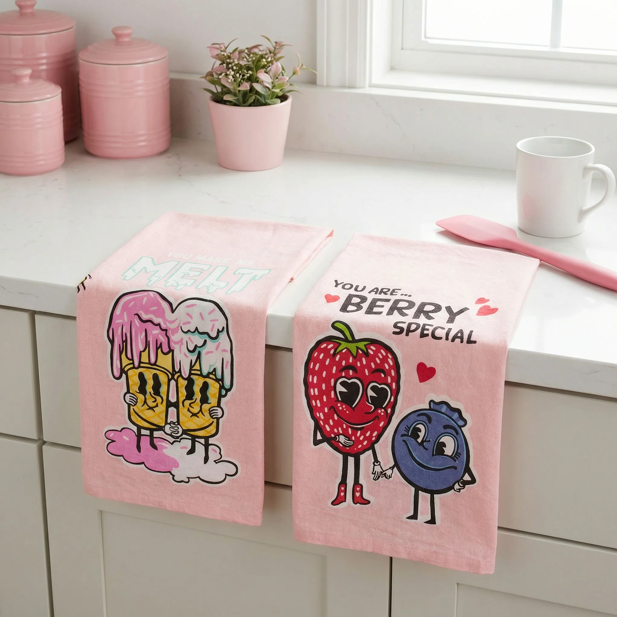 You Make Me Melt Kitchen Towel | Pink Ice Cream Cotton Dish Towel | 28” x 28” - Image 5