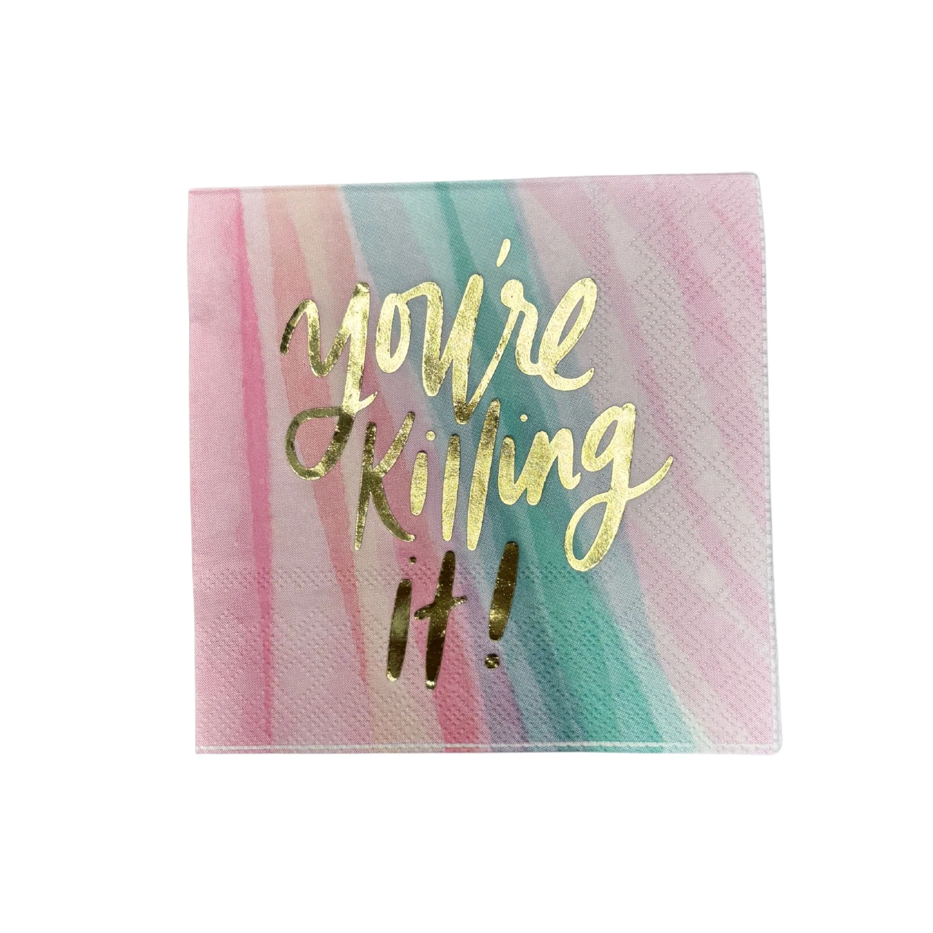 You're Killing It Beverage Napkins in Watercolor Design | Gold Foil Cocktail Party Paper Napkin | 5" x 5" - Image 2