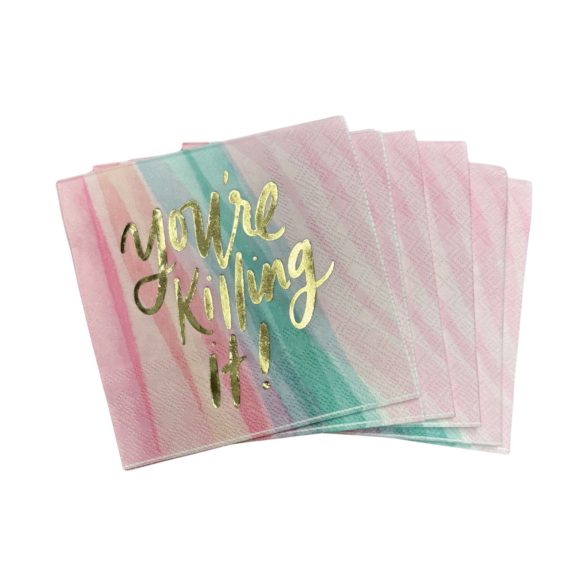 You're Killing It Beverage Napkins in Watercolor Design | Gold Foil Cocktail Party Paper Napkin | 5" x 5" - Image 4