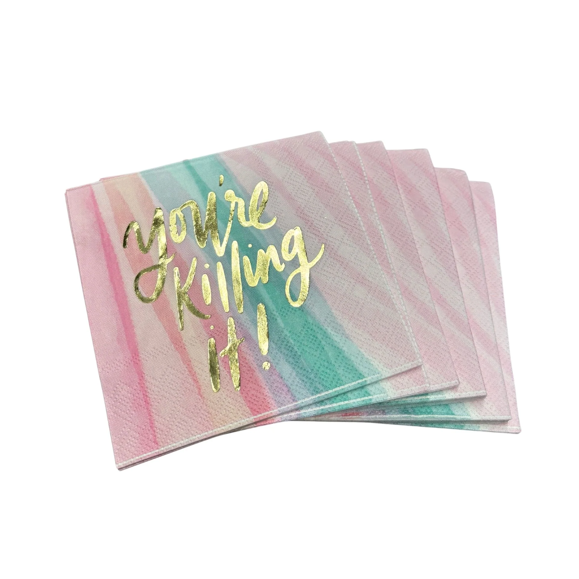 You're Killing It Beverage Napkins in Watercolor Design | Gold Foil Cocktail Party Paper Napkin | 5" x 5" - Image 6