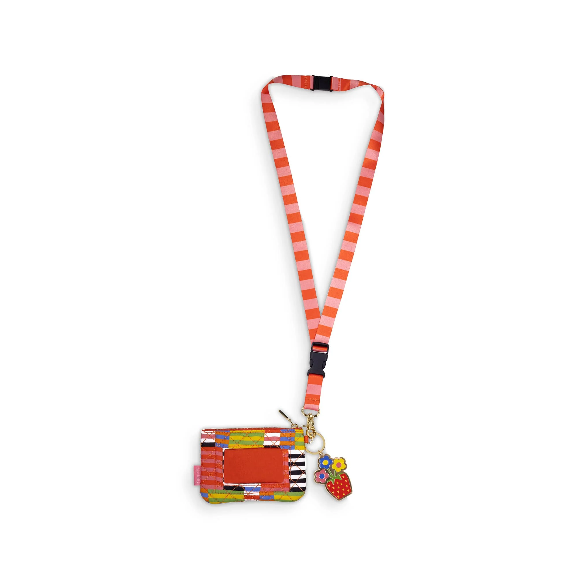 Ban.do Zip ID Lanyard in Black Stripe with Charm | Badge Holder Zippered Pouch with Keychain - Image 4
