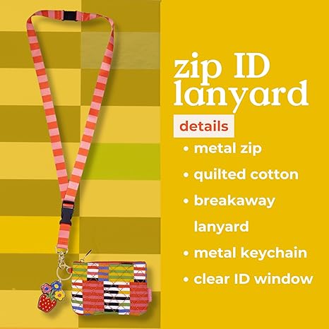 Ban.do Zip ID Lanyard in Black Stripe with Charm | Badge Holder Zippered Pouch with Keychain - Image 6